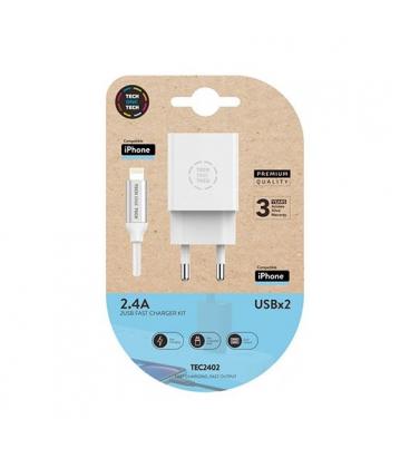 CARGADOR DOBLE + CABLE MICRO USB TECH ONE TECH - Imagen 1