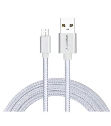 CABLE EIGHTT USB A MICROUSB 1MTS TRENZADO DE NYLON PLATA. CARCASA DE ALUMINIO - Imagen 1