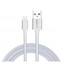 CABLE EIGHTT USB A MICROUSB 1MTS TRENZADO DE NYLON PLATA. CARCASA DE ALUMINIO - Imagen 1