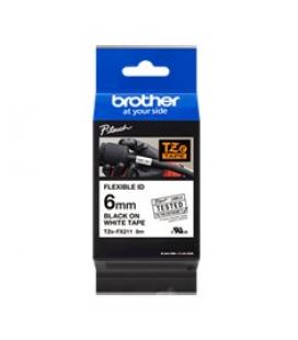 Cinta laminada brother tzefx211 texto negro sobre fondo blanco - 6mm ancho - 8m longitud