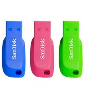 Memoria usb 2.0 sandisk 32gb cruzer blade pack 3 azul - verde - rosa - Imagen 1