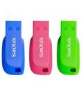 Memoria usb 2.0 sandisk 32gb cruzer blade pack 3 azul - verde - rosa - Imagen 1