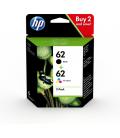 HP Pack de ahorro de 2 cartuchos de tinta original 62 negro/tricolor - Imagen 2