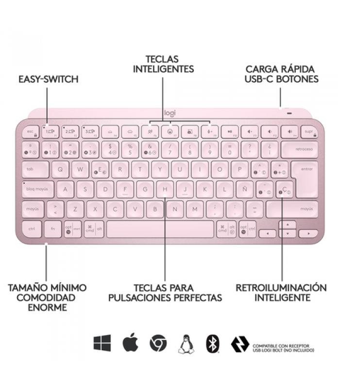 TECLADO INALAMBRICO BLUETOOTH LOGITECH MASTER MX KEYS MINI ROSA