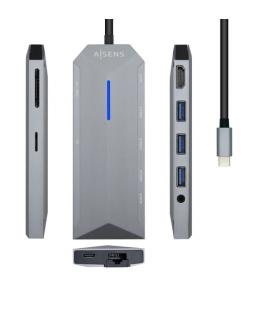 AISENS USB-C Dock 9 en 1, USB-C a 1x HDMI, 1xRJ45, 3x USB, 1x PD, 1x Audio, 1x SD, 1x Micro SD, Gris, 15 cm - Imagen 1