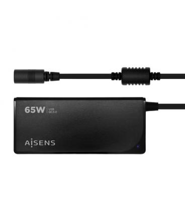 Cargador de Portátil Aisens ASLC-65WAUTO-BK/ 65W/ Automático/ 9 Conectores/ Voltaje 18.5-20V/ 1 USB QC3.0