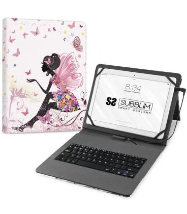 Funda con teclado subblim keytab usb 11' hadas usb para tablets de 11'/ rosa