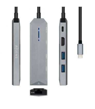 Docking USB 3.0 Tipo-C Aisens ASUC-5P003-GR/ 1 HDMI/ 2 USB/ 1 RJ45/ USB PD/ Gris