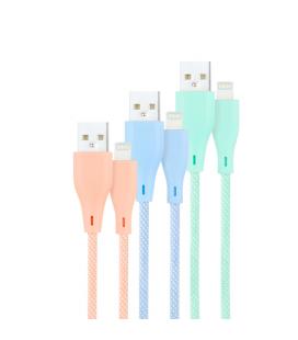 Cables USB 2.0 Lightning Nanocable 10.10.0401-CO1/ USB Macho - Lightning Macho/ 1m/ 3 Unidades/ Rosa, Azul y Verde