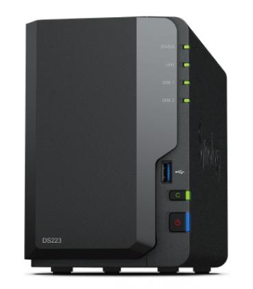 Servidor nas synology disk station ds223 2bay 1.7 ghz qc 2gb ddr 4 1 x gbe 3x usb 3.2