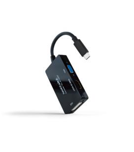 Adaptador Nanocable 10.16.4301-ALL/ USB Tipo-C Macho - HDMI Hembra - DVI-I Hembra - VGA Hembra/ 20cm/ Negro