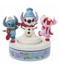 Figura decorativa enesco disney stitch y angel con muñeco de nieve rotativo