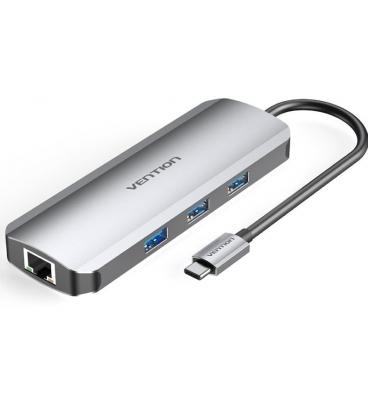 Docking usb tipo-c vention tokhb/ 1xhdmi/ 3xusb/ 1xusb tipo-c pd/ 1xrj45/ 1xlector tarjetas sd y microsd/ gris