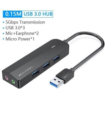 Hub usb 3.0 con tarjeta de sonido vention chibb/ 3xusb/ 1xmicrousb pd