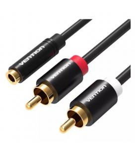 Cable estéreo vention vab-r01-b100/ jack 3.5 hembra - 2x rca macho/ 1m/ negro