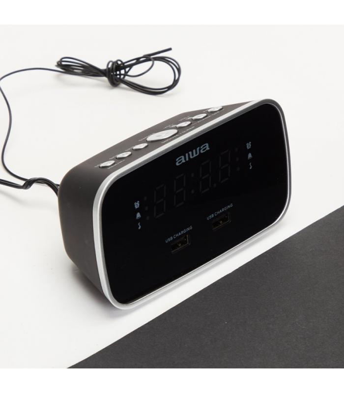 Radio Reloj Despertador Aiwa Cru-19 1.5W Rms 2 X USB Negra