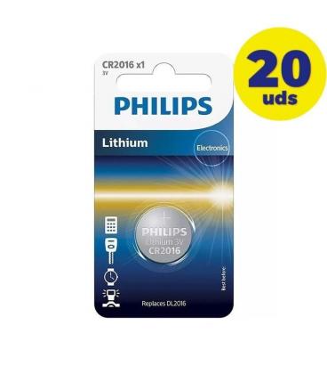 Pack de 20 pilas de botón philips cr2016/ 3v