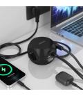 AISENS Regleta de Enchufes Sobremesa Multifuncion con 3 Tomas + 2xUSB-C, 2xUSB-A, 1.4M, Negro