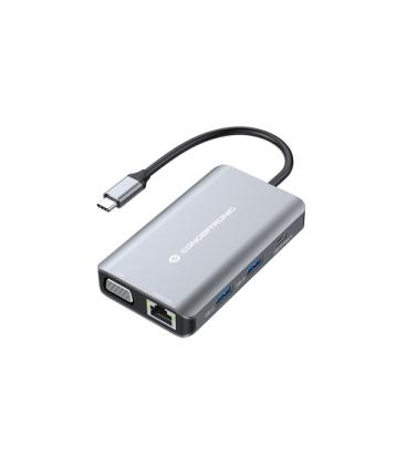 Conceptronic DONN21G base para portátil y replicador de puertos Alámbrico USB 3.2 Gen 1 (3.1 Gen 1) Type-C Gris