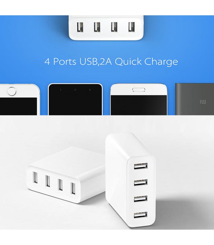 Xiaomi USB Charger  4 Ports, 2A Fast Charge, AC 100240V 