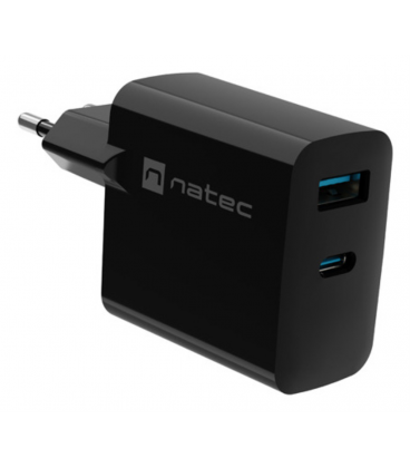 CARGADOR NATEC RIBERA GAN 65W PD3.0 QC3.0 1XUSB-A + 1XUSB-C NEGRO