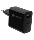 CARGADOR NATEC RIBERA GAN 45W PD3.0 QC3.0 1XUSB-A + 1XUSB-C NEGRO