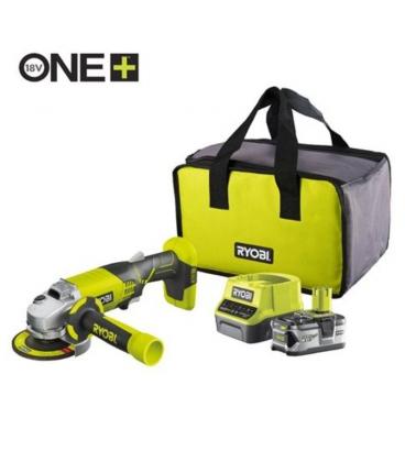 Amoladora sin cable ryobi one+ r18ag-140s/ 1 batería 18v 4.0 ah/ cargador 2.0 a/ bolsa de transporte