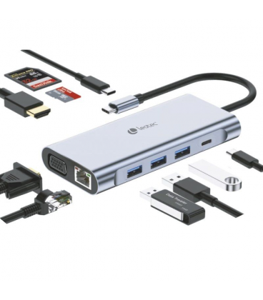 Docking usb tipo-c leotec leds01/ 3xusb/ 2xusb tipo-c/ 1xusb tipo-c pd/ 1xhdmi 4k/ 1xvga/ 1xrj45/ 1xaudio/ 1xlector tarjetas sd