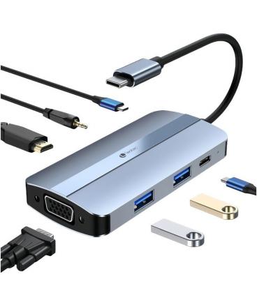 Docking usb tipo-c leotec leds04/ 2xusb/ 1xusb tipo-c/ 1xusb tipo-c pd/ 1xhdmi/ 1xvga/ 1xaudio/ azul