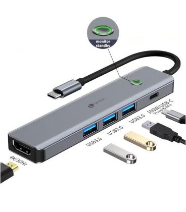 Docking usb tipo-c leotec leds05/ 3xusb/ 1xusb tipo-c pd/ 1xhdmi/ gris