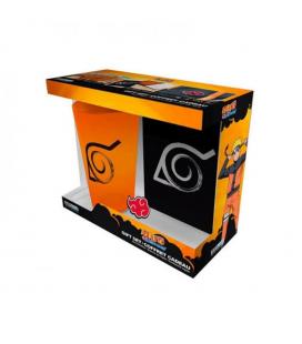 Pack especial abystyle naruto shippuden 3 articulos libreta konoha vaso largo xxl & pin akatsuki