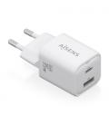 AISENS Cargador Gan 35W, 1xUSB-C PD3.0 QC4.0, 1xUSB-A QC3.0, Blanco