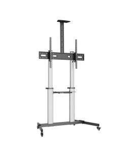 AISENS Soporte de suelo PRO con ruedas, bandeja para DVD y soporte de cámara para Monitor/TV 100Kg de 60-100, Negro-Plata