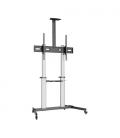 AISENS Soporte de suelo PRO con ruedas, bandeja para DVD y soporte de cámara para Monitor/TV 100Kg de 60-100, Negro-Plata