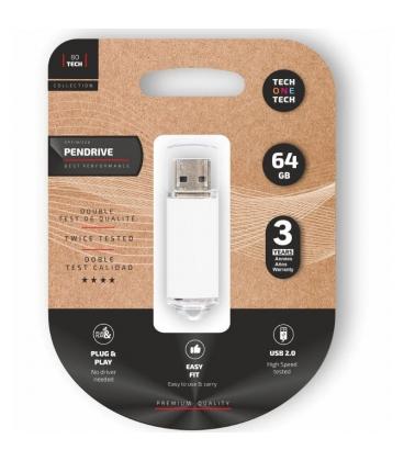 Pendrive 64gb tech one tech basic usb 2.0/ blanco