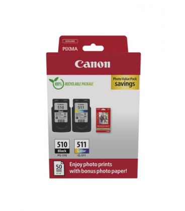 Cartucho de Tinta Original Canon PG-510 + CL-511 Multipack/ Negro/ Tricolor + Papel Fotográfico