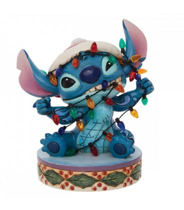 Figura enesco disney stitch envuelto en luces de navidad