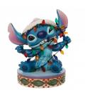 Figura enesco disney stitch envuelto en luces de navidad