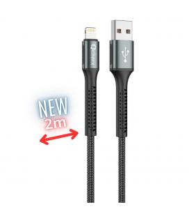 Cable qchar prague lightning usb tipo a - 2m - aleacion de aluminio negro cordon de tela suave