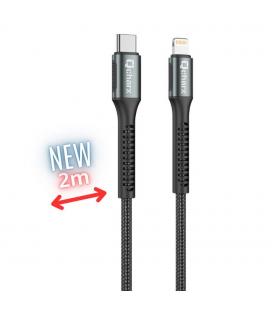 Cable qchar prague usb tipo c a lightning - 2m - aleacion de aluminio negro cordon de tela suave