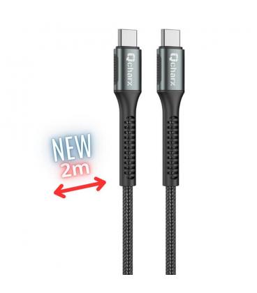 Cable qchar prague usb tipo c - 2m - aleacion de aluminio negro cordon de tela suave