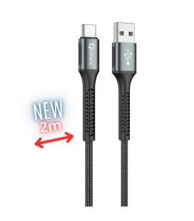 Cable qchar prague usb tipo c a usb tipo a - 2m - aleacion de aluminio negro cordon de tela suave