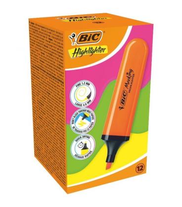 Caja de marcadores fluorescentes bic highlighter flat neón/ 12 unidades/ naranjas