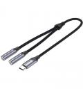 Cable conversor usb tipo-c vention bgphy/ usb tipo-c macho - 2x jack 3.5 hembra/ 30cm/ gris