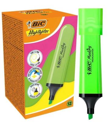 Caja de marcadores fluorescentes bic highlighter flat neón/ 12 unidades/ verdes