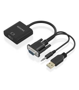 AISENS Cable conversor SVGA+Audio a HDMI, SVGA/M+Jack 3.5/M+USB-A/M-HDMI A/H, Negro, 20cm