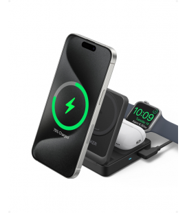 CARGADOR ANKER MAGGO MAGNETIC WIRELESS CHARGER 15W FOLDABLE 3-IN-1 BLACK EU PLUG