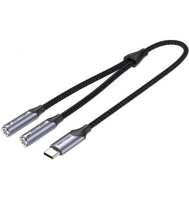 Cable conversor usb tipo-c vention bgnhy/ usb tipo-c macho - 2x jack 3.5 hembra/ 30cm/ gris