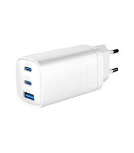 CARGADOR RAPIDO USB GEMBIRD POWER DELIVERY GAN DE 3 PUERTOS Y 65 W, BLANCO