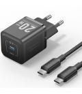 Cargador gan de pared vention tz-fepb0-eu-01/ 1xusb tipo-c + cable usb tipo-c/ 20w